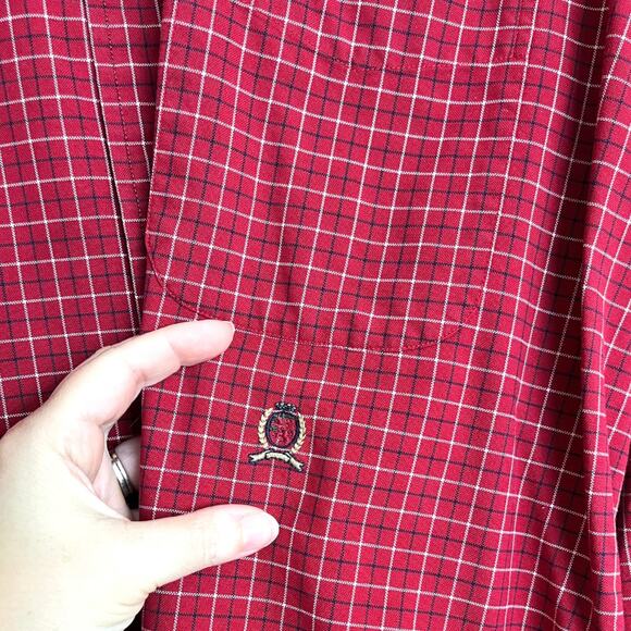 Tommy Hilfiger Red Windowpane Casual Button Down Shirt Men's Size XL - Picture 8 of 9